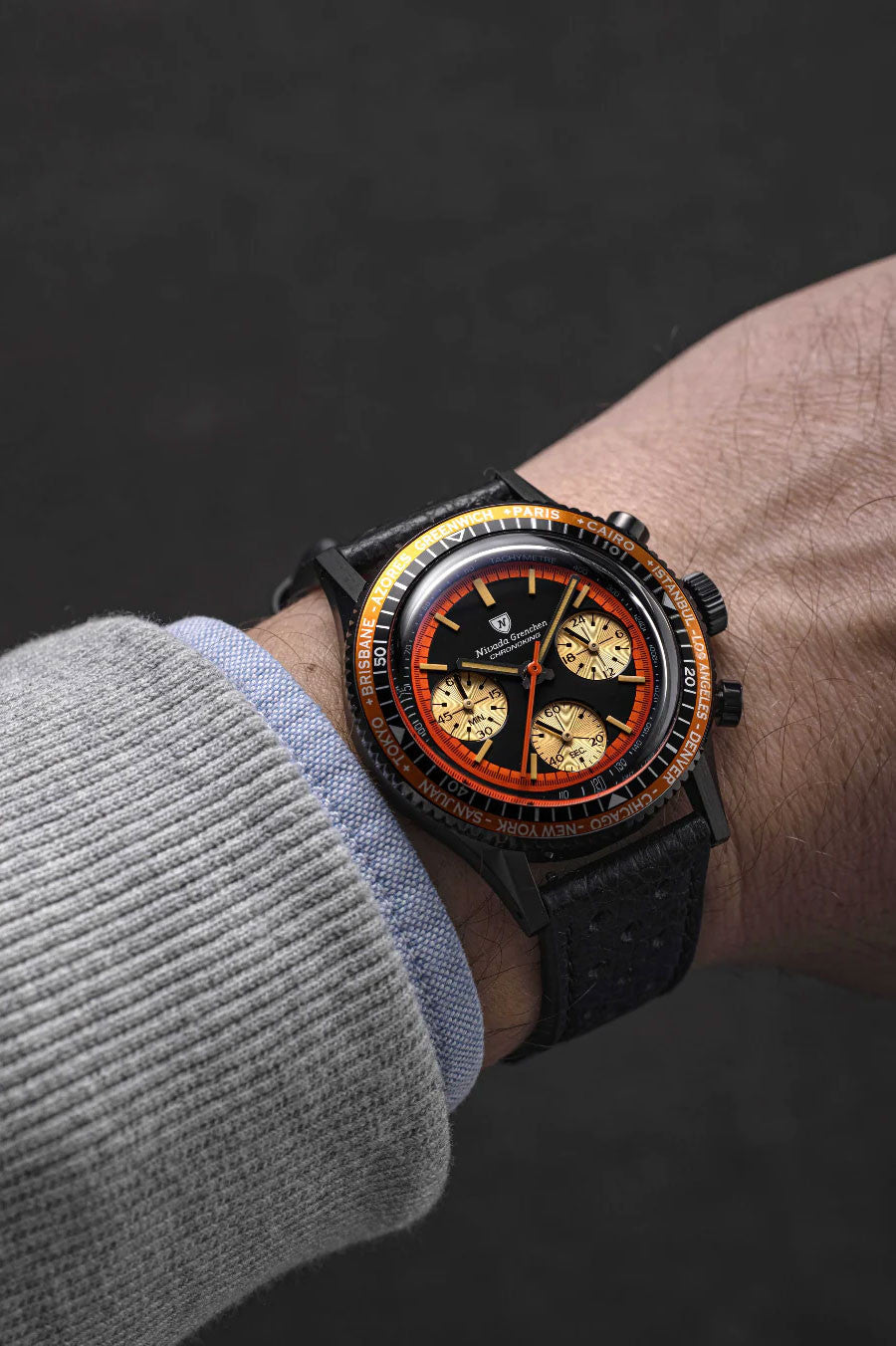 Nivada Grenchen Chronoking Mecaquartz Black & Beads of Rice 87041Q04