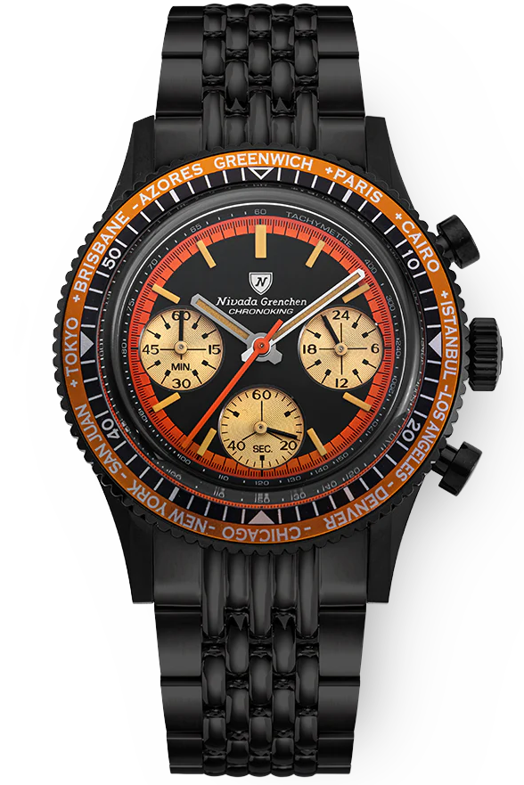 Nivada Grenchen Chronoking Mecaquartz Black & Beads of Rice 87041Q04