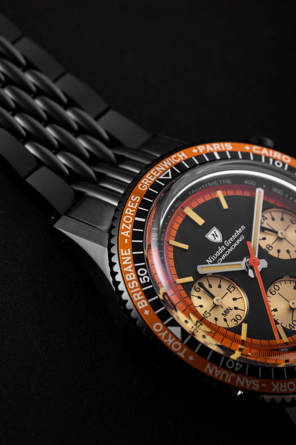 Nivada Grenchen Chronoking Mecaquartz Svart & Gummi 87041Q01