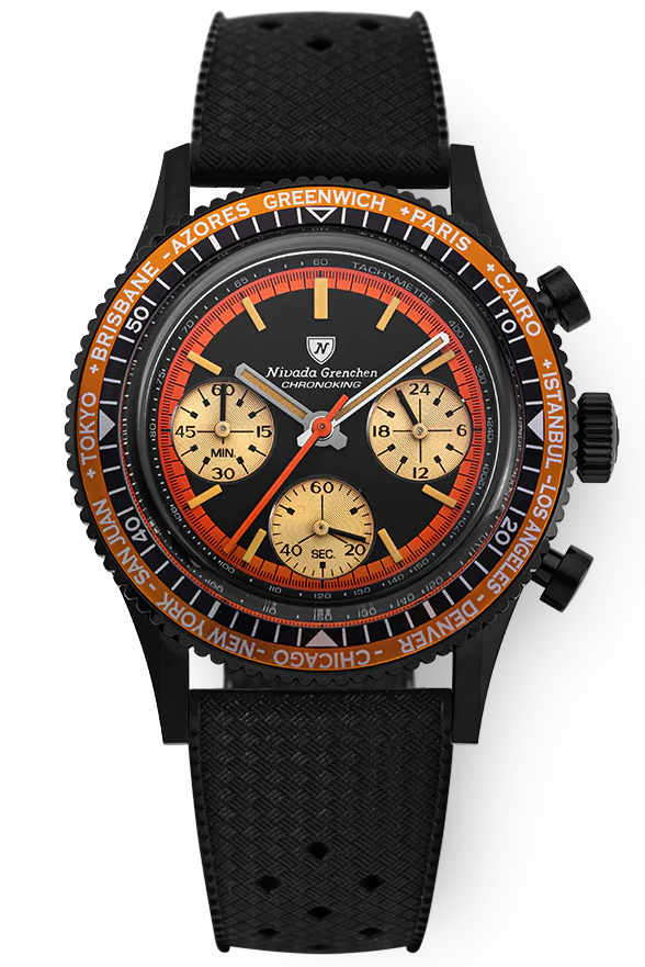 Nivada Grenchen Chronoking Mecaquartz Svart & Gummi 87041Q01