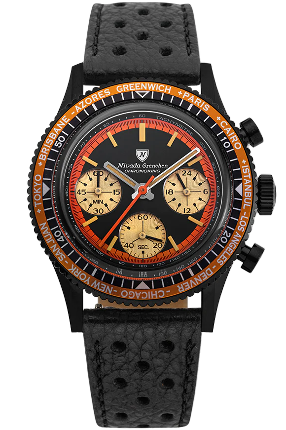 Nivada Grenchen Chronoking Mecaquartz Svart Racingrem 87041Q10
