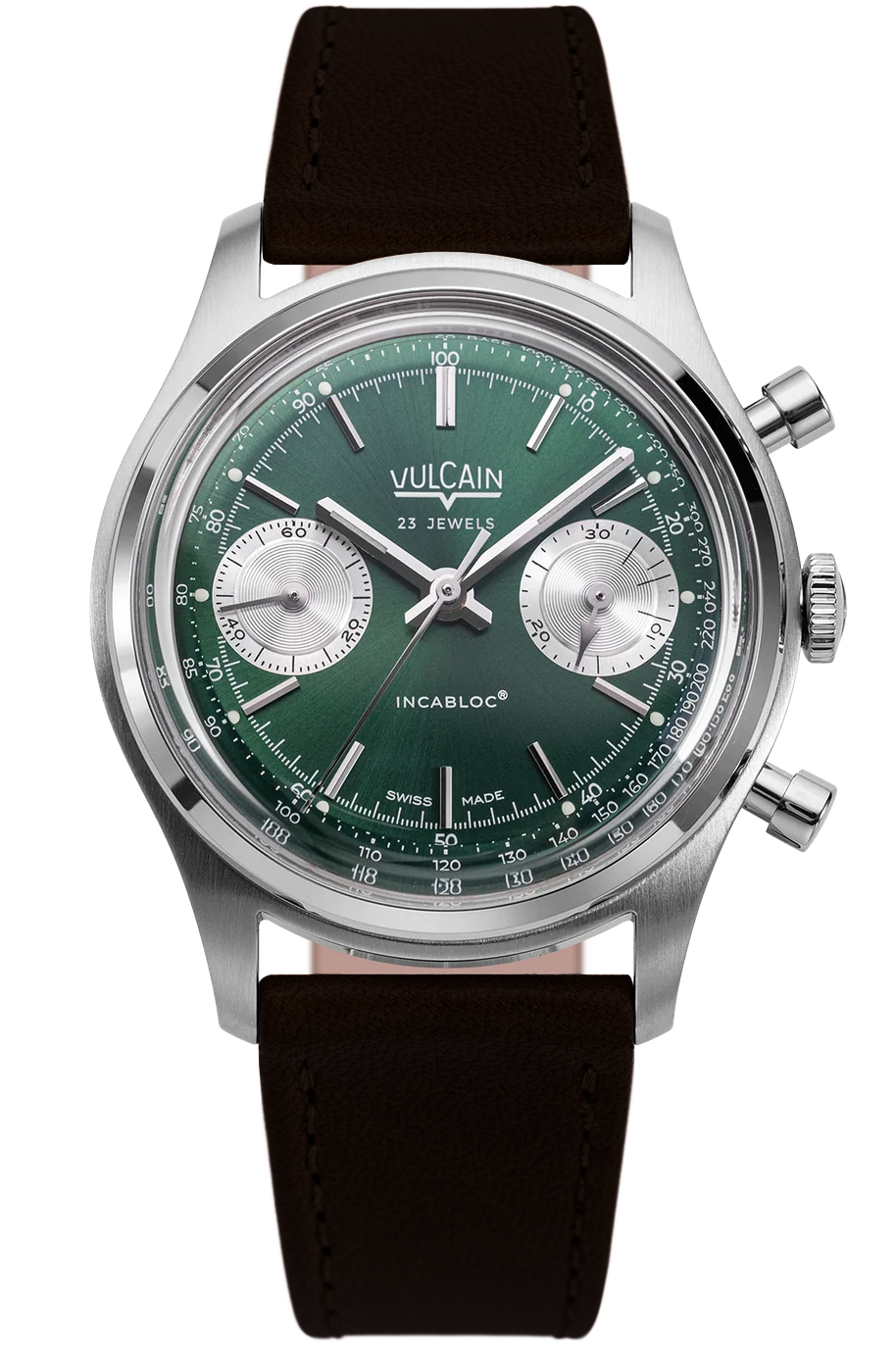 Vulcain Chronograph 1970s Green & Black Leather Limited Edition 640109A90.BAC201