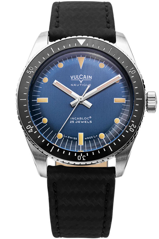 Vulcain Skindiver Nautique Blue & Carbon Leather Strap 660170A37.BAC243
