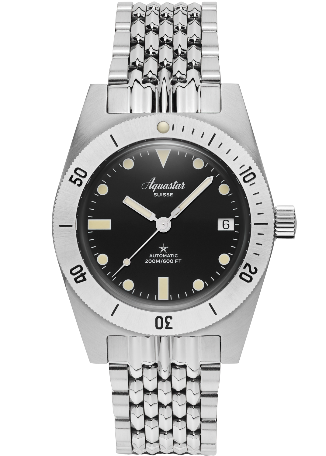 Aquastar Model 60 Re-edition Svart & Komplett Paket med Armband och Rem