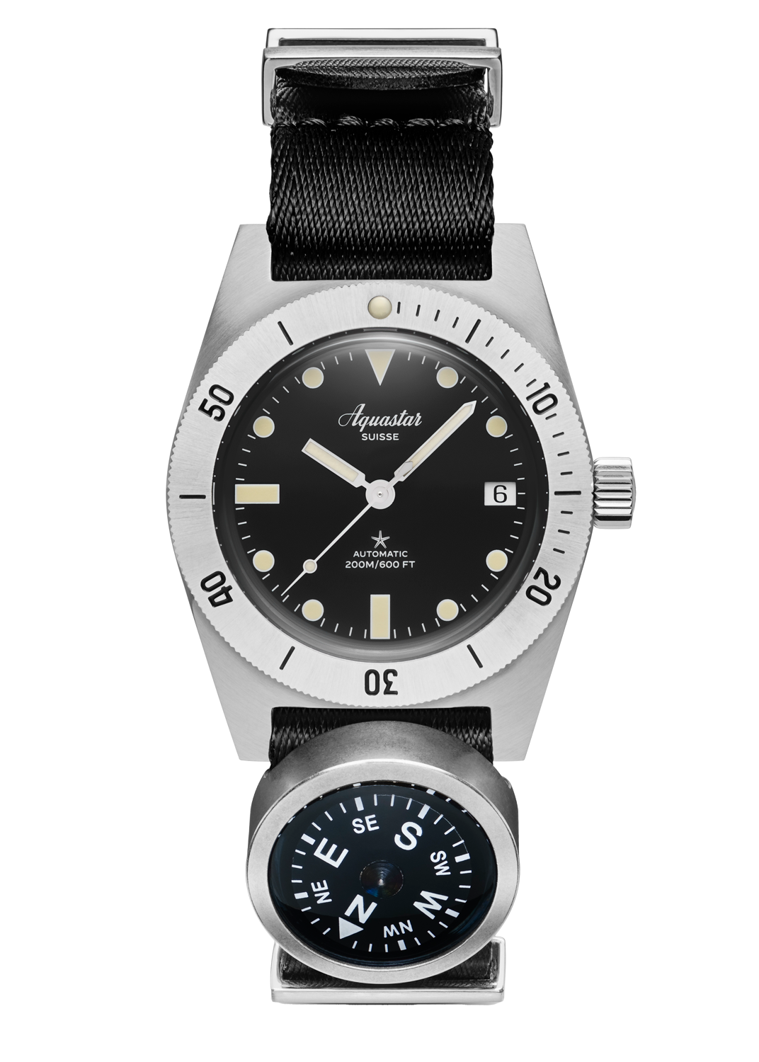 Aquastar Model 60 Re-edition Svart & Komplett Paket med Armband och Rem