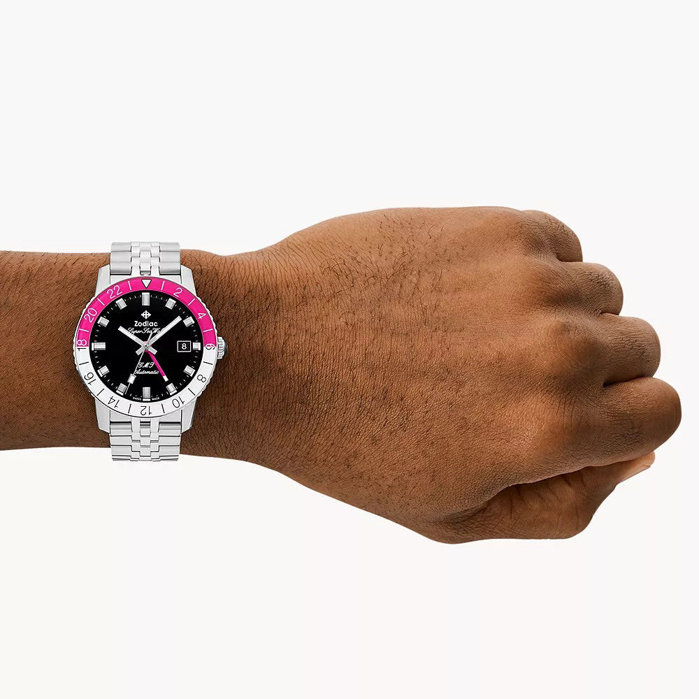 Zodiac Super Sea Wolf GMT Rosa & Länk i stål ZO9416