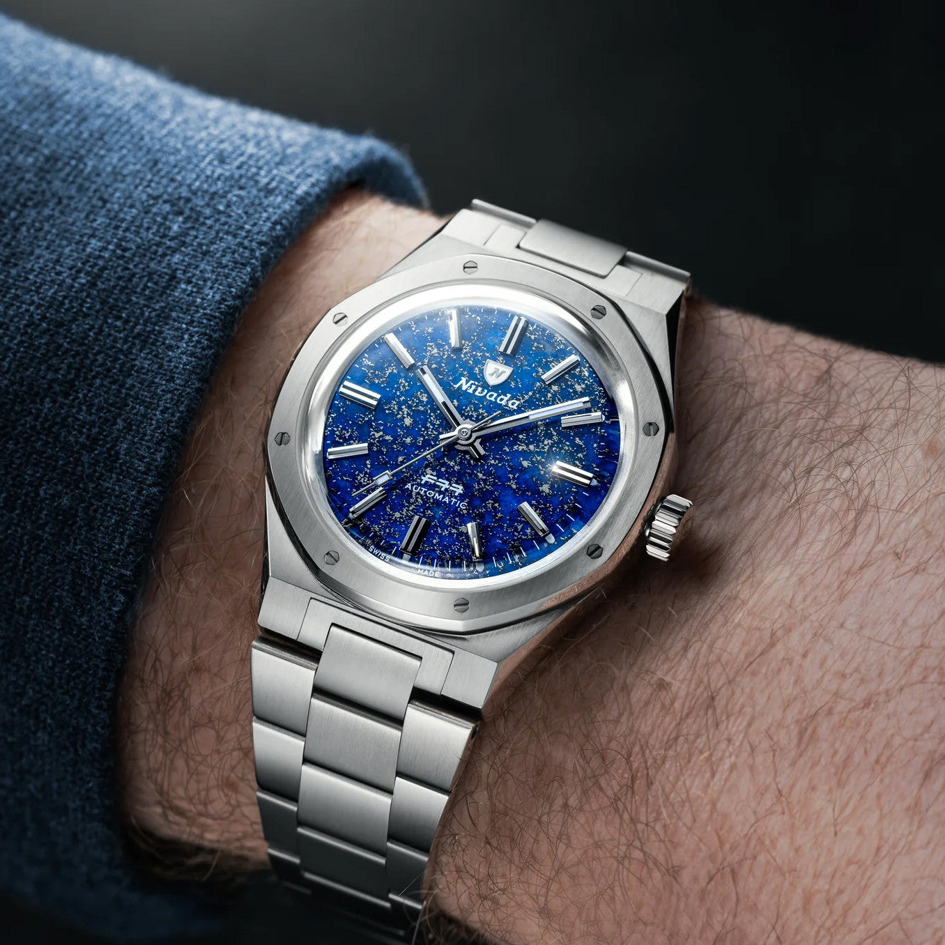 Nivada Grenchen F77 Lapis Lazuli Blue & Stainless Steel