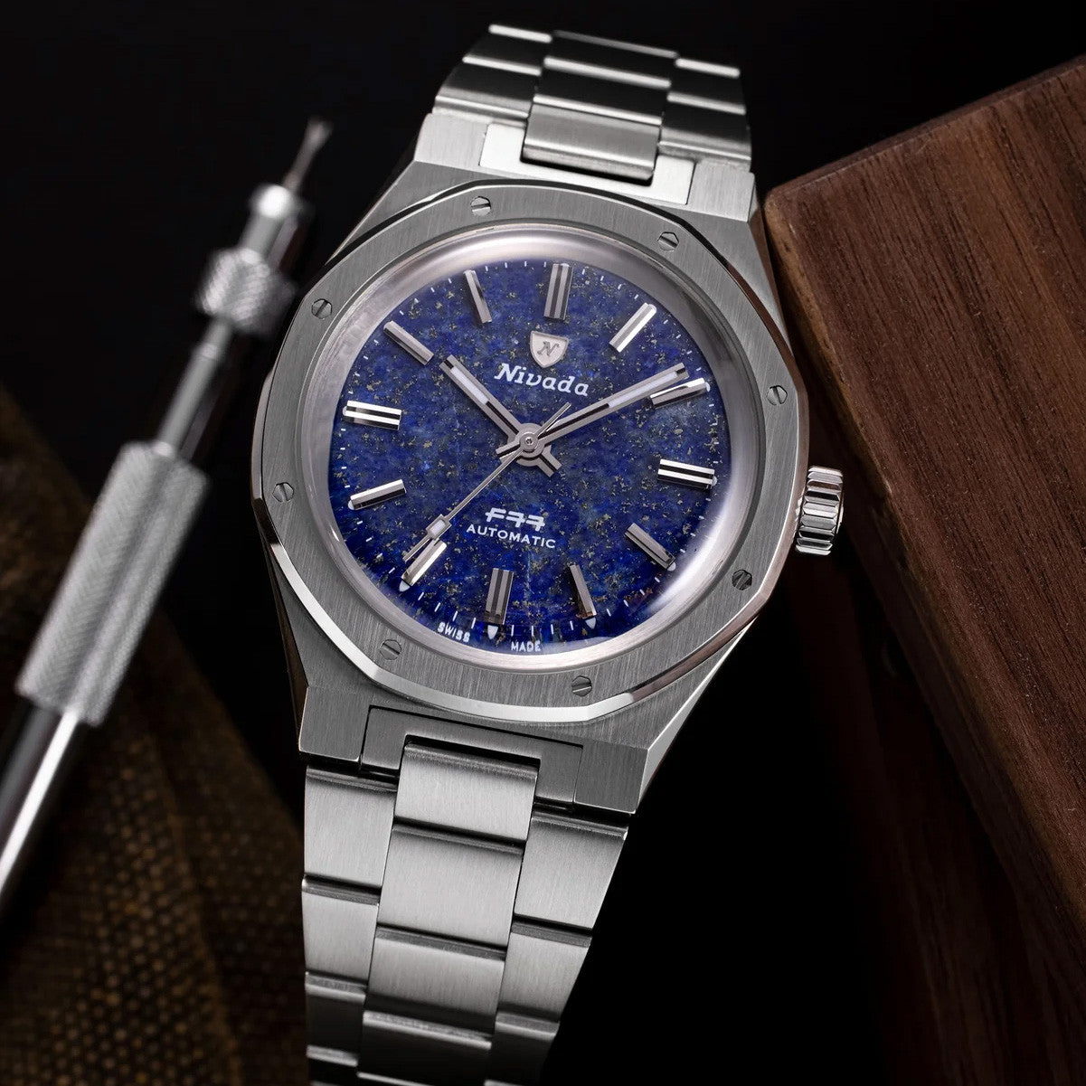 Nivada Grenchen F77 Lapis Lazuli Blue & Stainless Steel