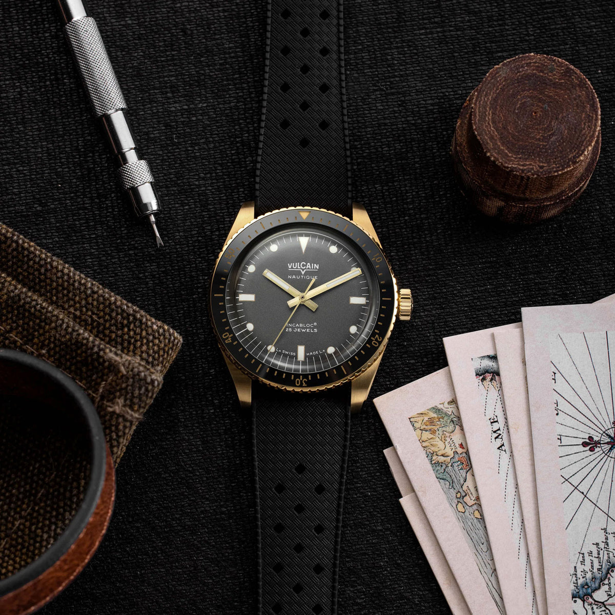 Vulcain Skindiver Bronze & Grey, Gummiband 662170A17.BNR200