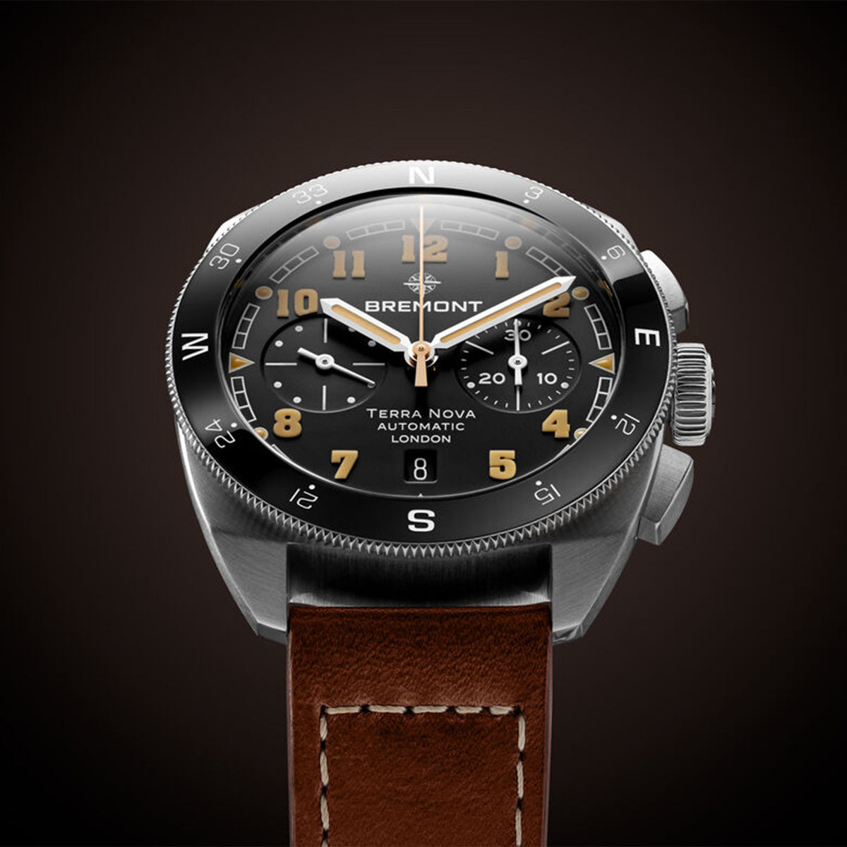 Bremont Terra Nova 42.5 Stål Chronograph Läder TN42-CHR-SS-BK-L-S