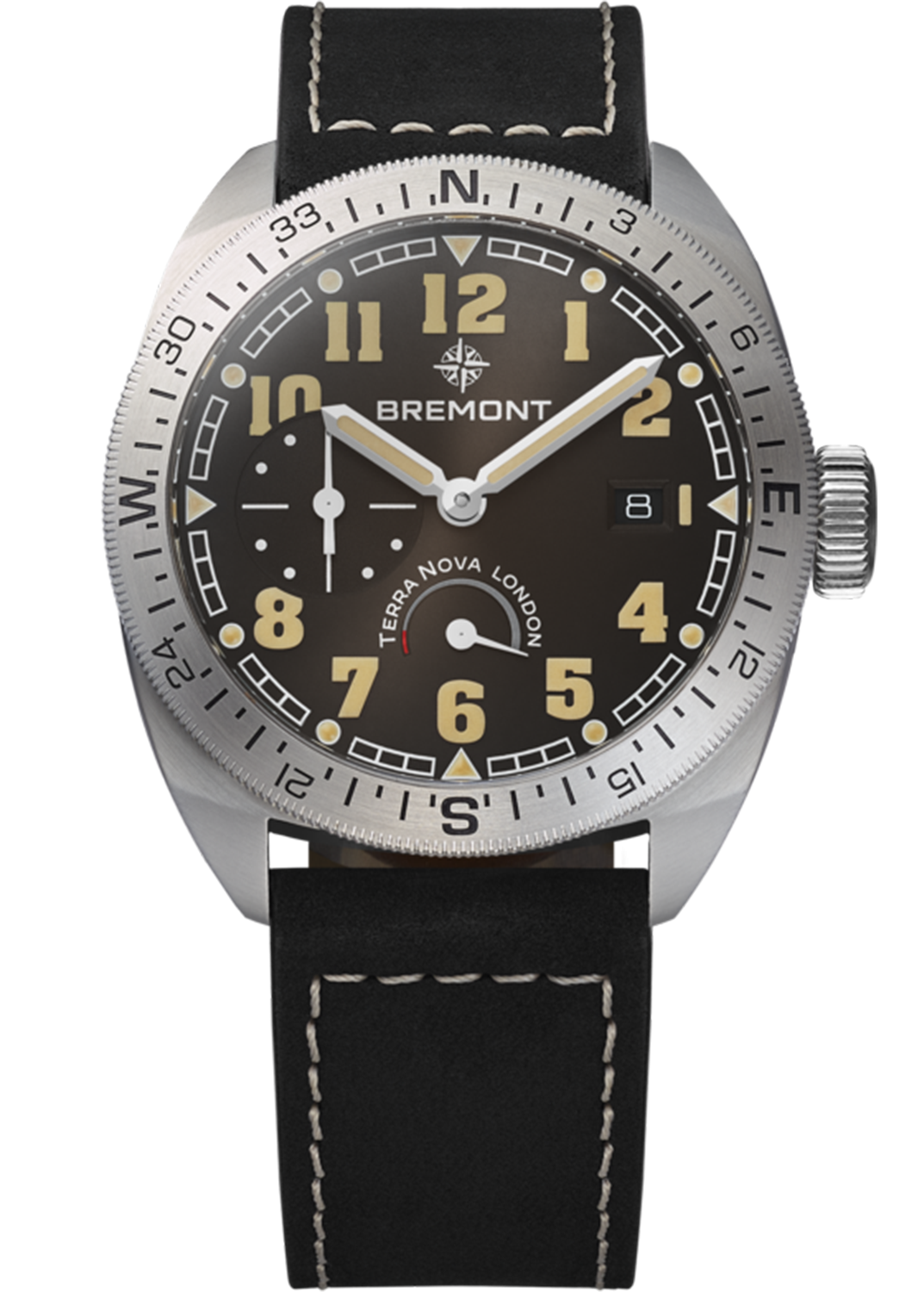 Bremont Terra Nova 40.5 Vridbar bezel Gångreserv Läder