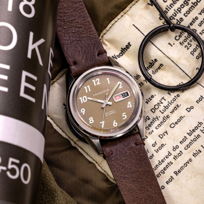 Praesidus Rec Spec Khaki Brown 38Mm Brown Leather P-38-KTW-BRCK1