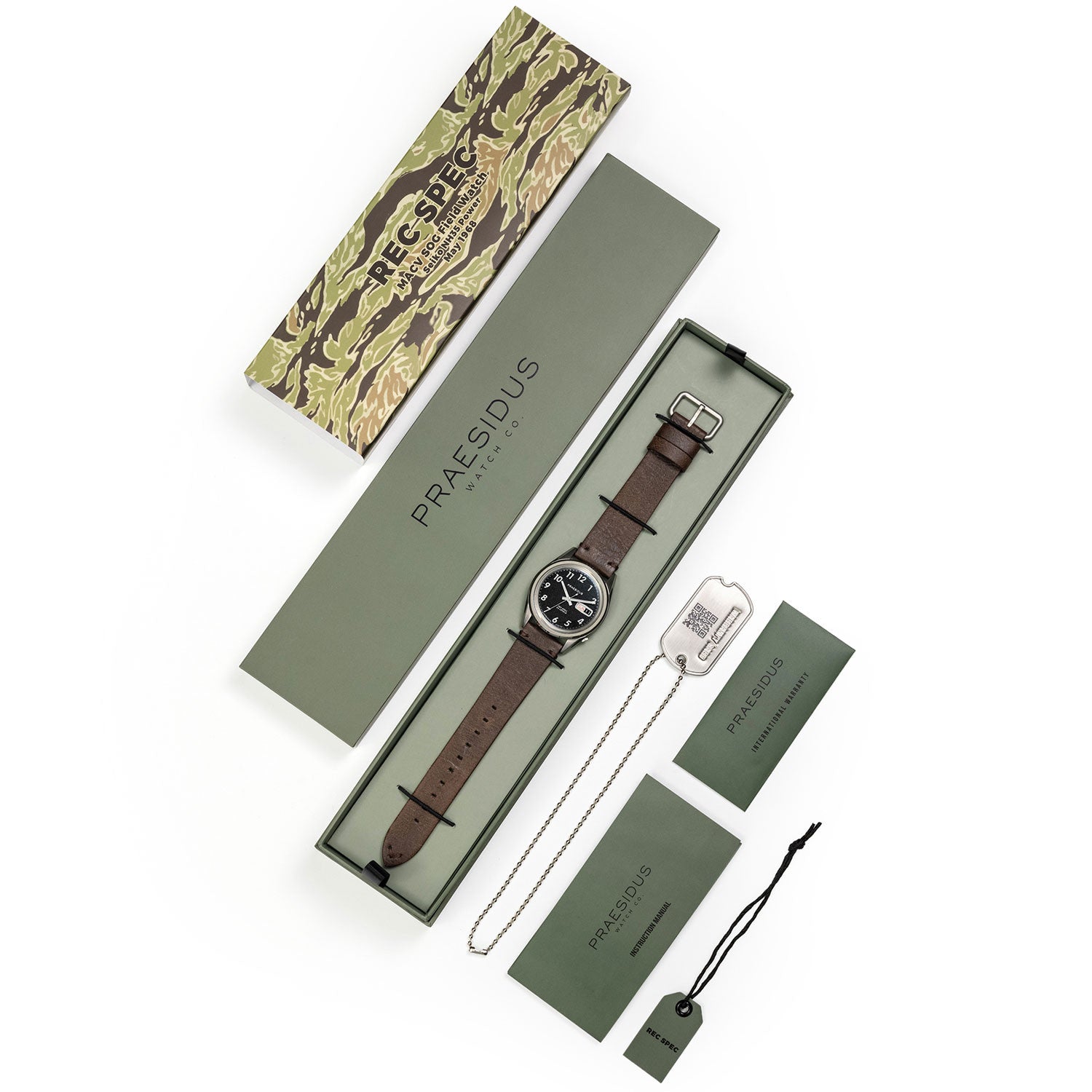 Praesidus Rec Spec White Popcorn Brown Leather Strap P-38-BTW-BRCK1