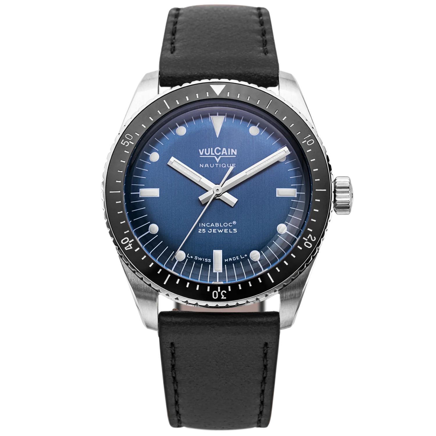 Vulcain Skindiver Nautique Svart & Läderrem 660170B37.BAC201