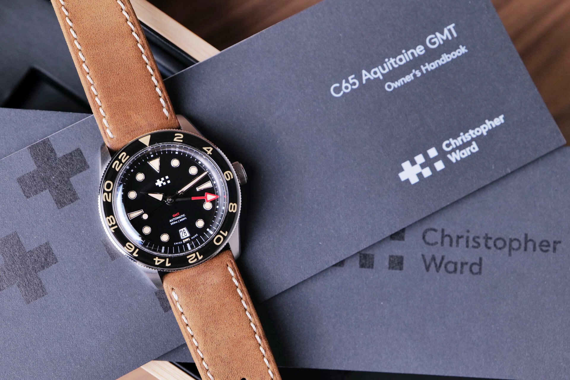 PRE-OWNED Christopher Ward C65 Aquitaine GMT Black C65-41AGM2-S0KK0