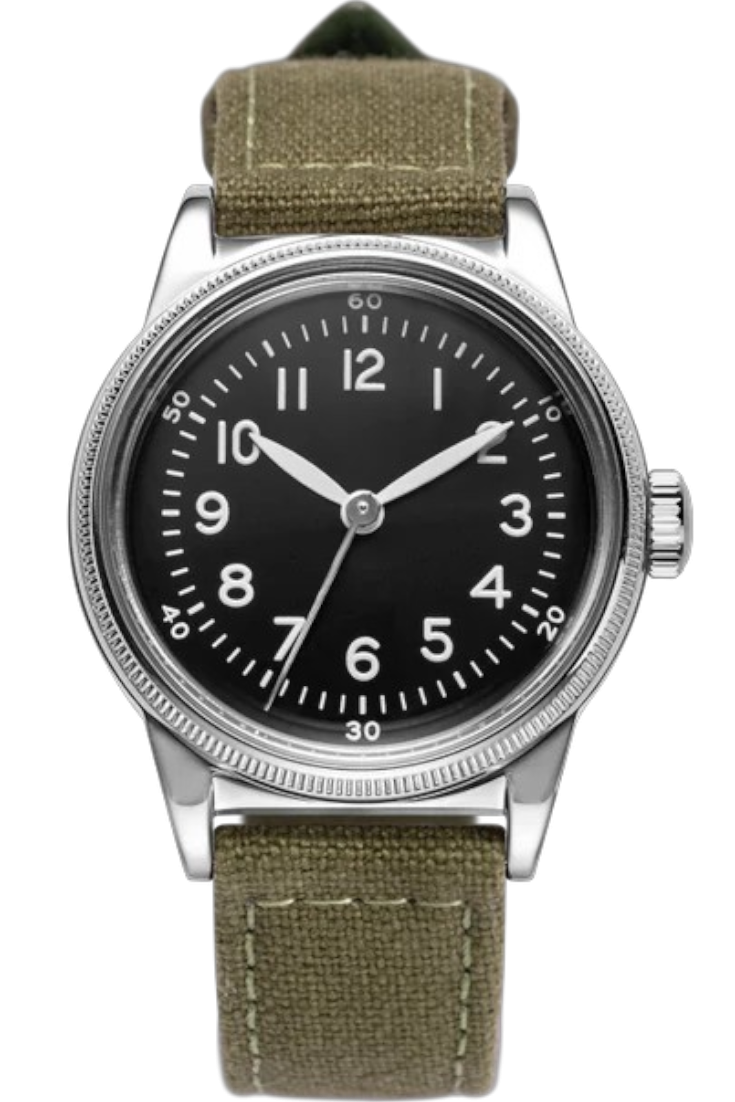 Praesidus A-11 Type 44 White 38mm Landeron 21-Green Canvas P-38-MB-GRAGL21