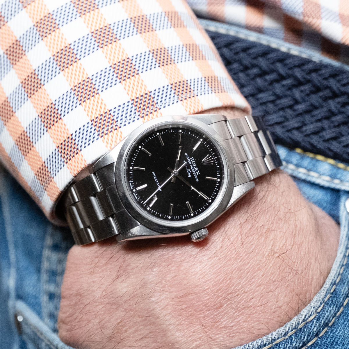 PRE-OWNED Rolex Oyster Perpetual Air King  34mm Black & Steel 14000