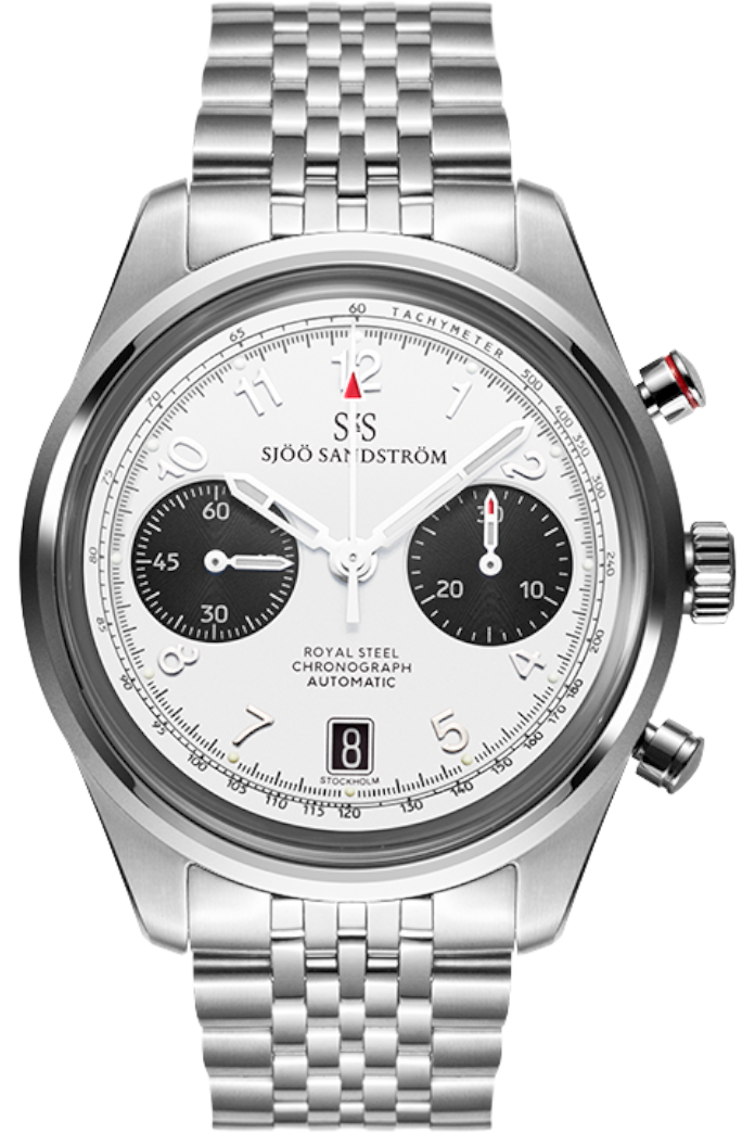 Sjöö Sandström - Royal Steel Chronograph 40mm Vit & Stållänk 021620