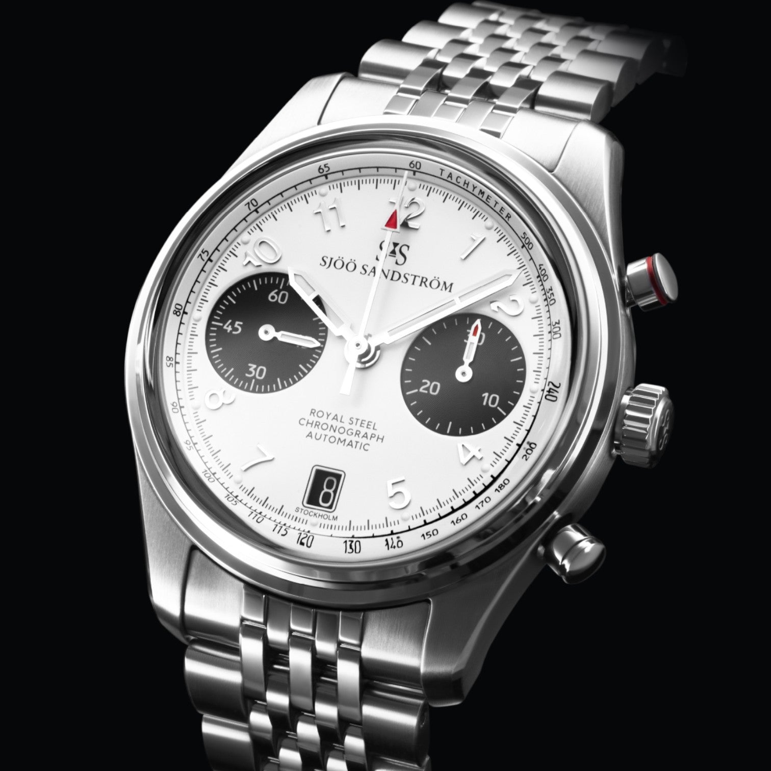Sjöö Sandström - Royal Steel Chronograph 40mm Vit & Stållänk 021620