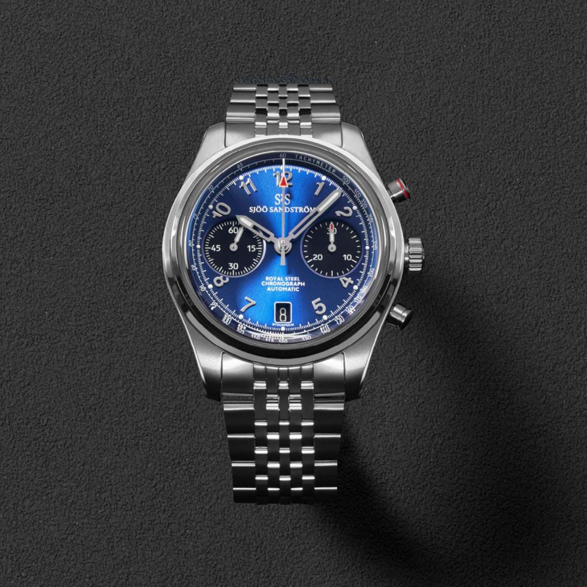 Sjöö Sandström - Royal Steel Chronograph 40mm Blå & Stållänk 021739