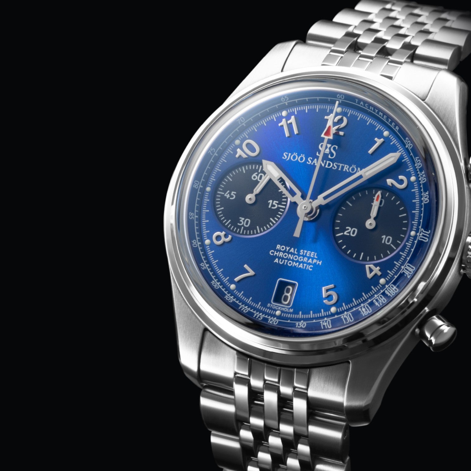 Sjöö Sandström - Royal Steel Chronograph 40mm Blå & Stållänk 021739
