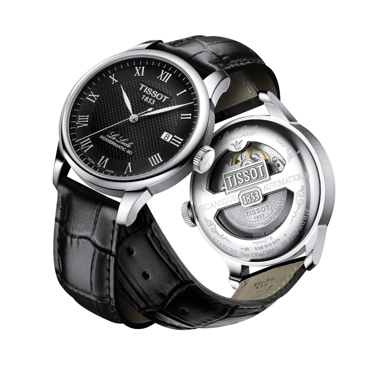 Tissot - Le Locle Svart & Läder Powermatic 80 Silver & läderband T0064071605300