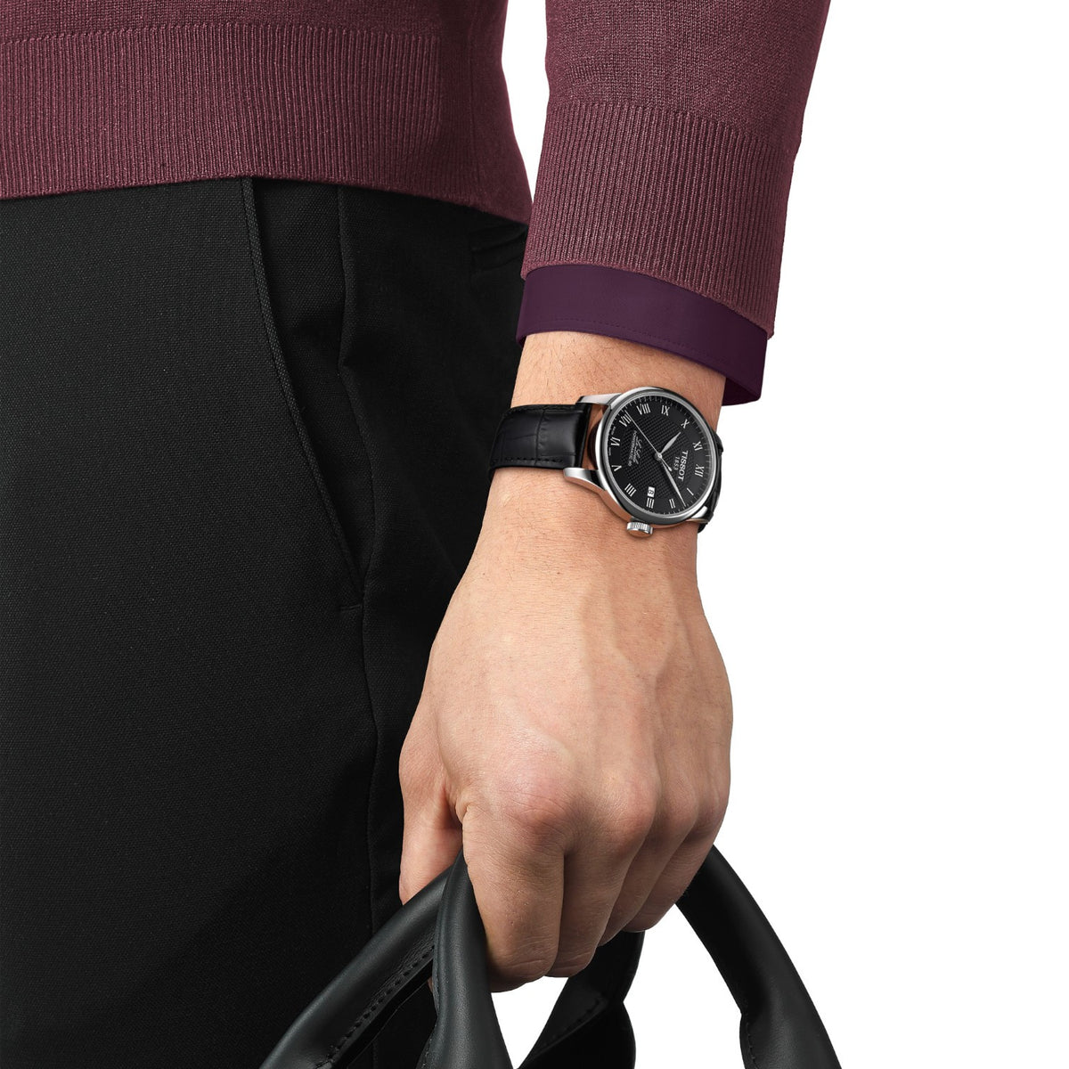 Tissot - Le Locle Svart & Läder Powermatic 80 Silver & läderband T0064071605300