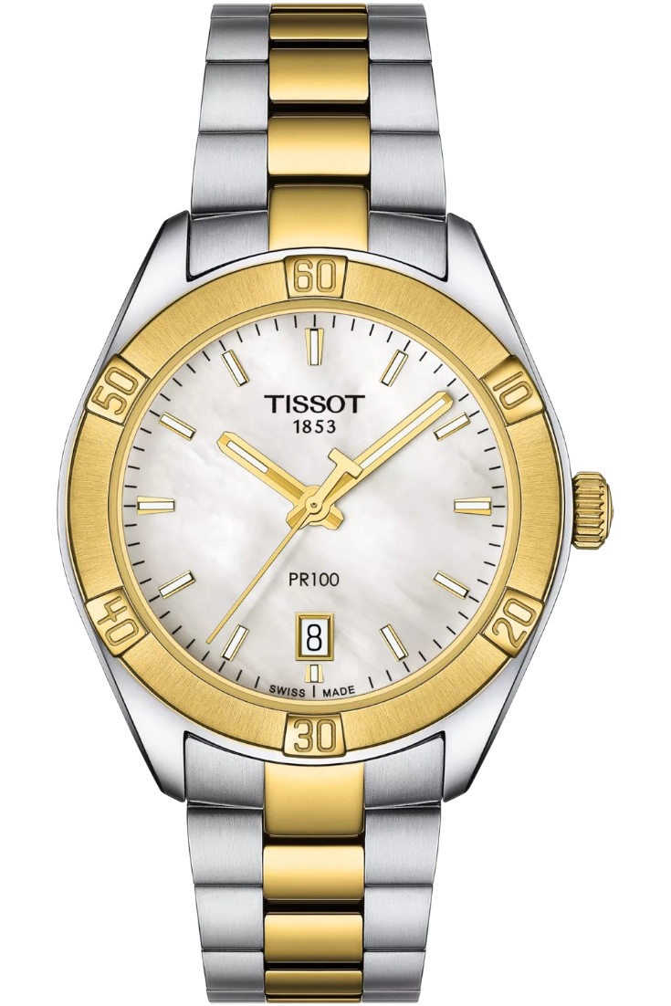 TISSOT PR100 Quartz Lady Pärlemor Stål & Guld PVD T1019102211100