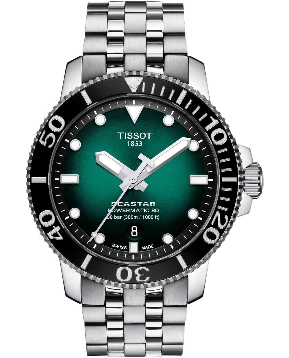 Tissot - Seastar 1000 Powermatic 80 Green Dial & Steel Bracelet T1204071109101