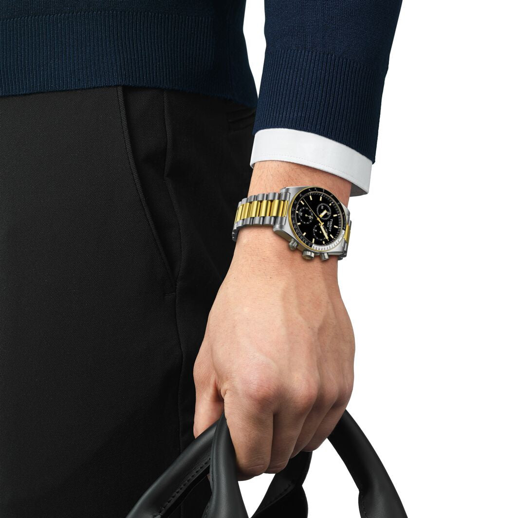 Tissot PR516 Kronograf Kvarts Herrklocka Svart & Guld PVD Stållänk T1494172205100