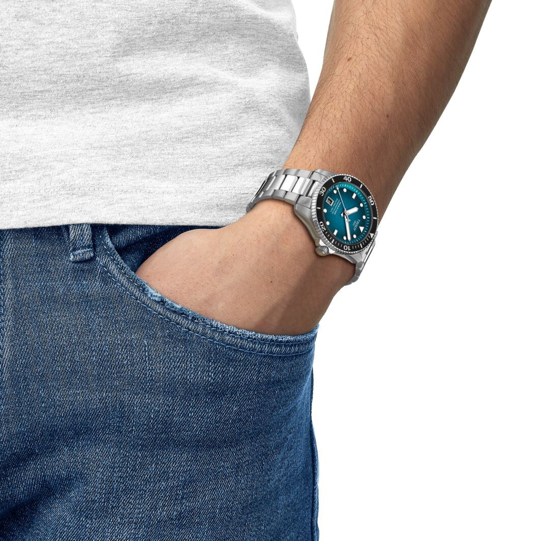 Tissot Seastar 1000 Powermatic 80 40mm Turkos-Svart & Steel Bracelet T1208071109100