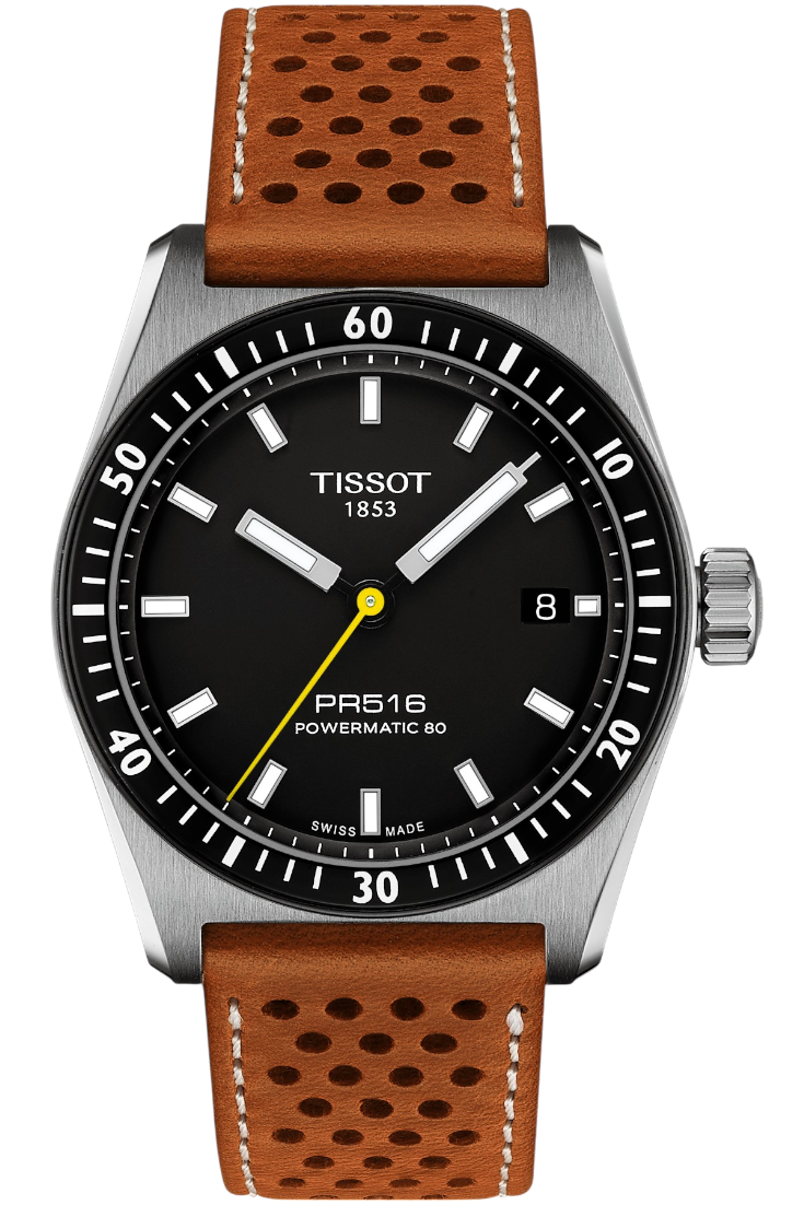 Tissot PR516 Powermatic 80 Svart & Läderband T1494071605100