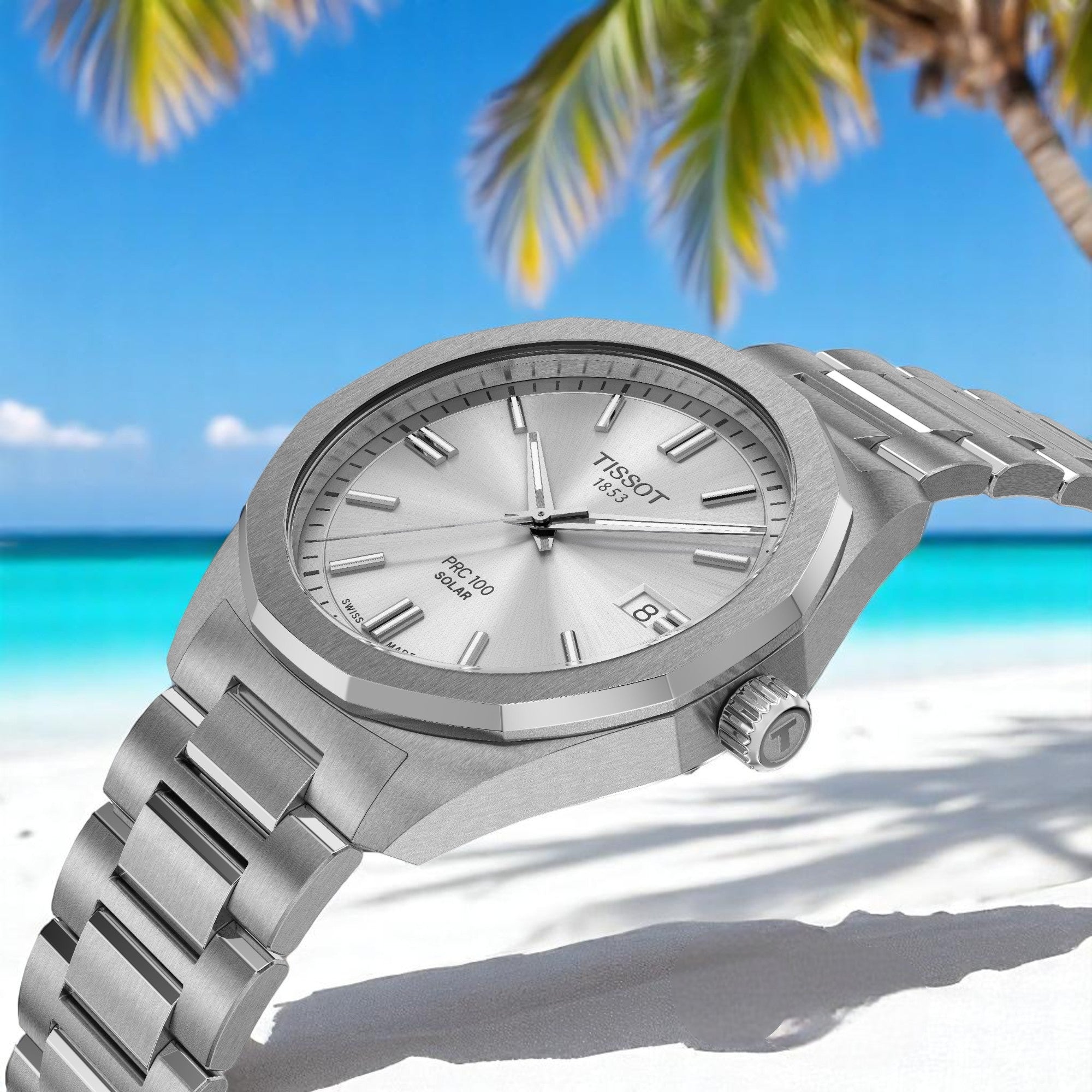 Tissot PRC 100 Solar Kvartz 39mm Silver & Stållänk T1514221103100