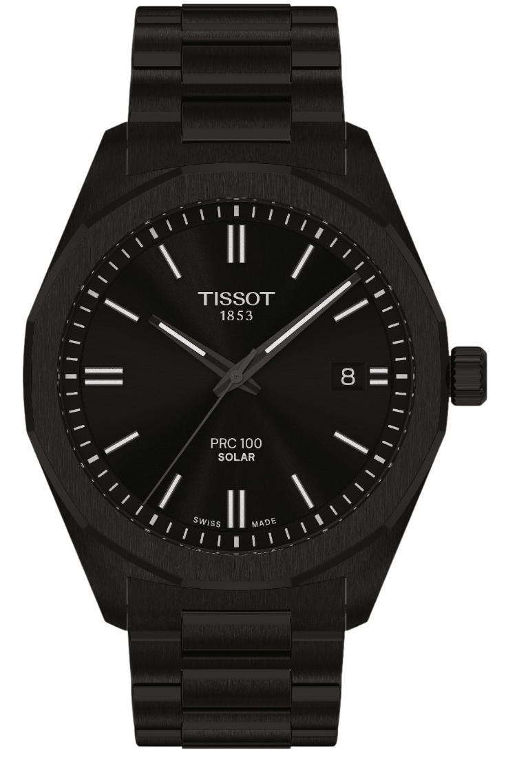 Tissot PRC 100 Solar Kvartz 39mm Svart & Svart PVD Stållänk T1514223305100
