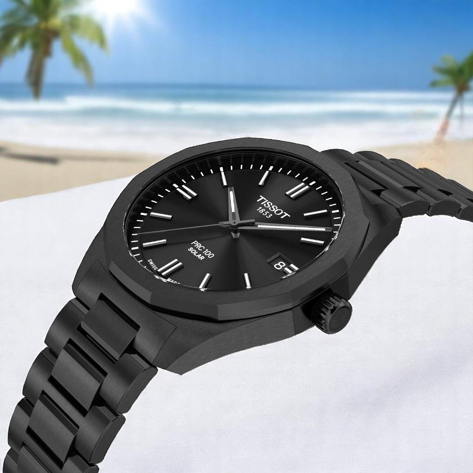 Tissot PRC 100 Solar Kvartz 39mm Svart & Svart PVD Stållänk T1514223305100