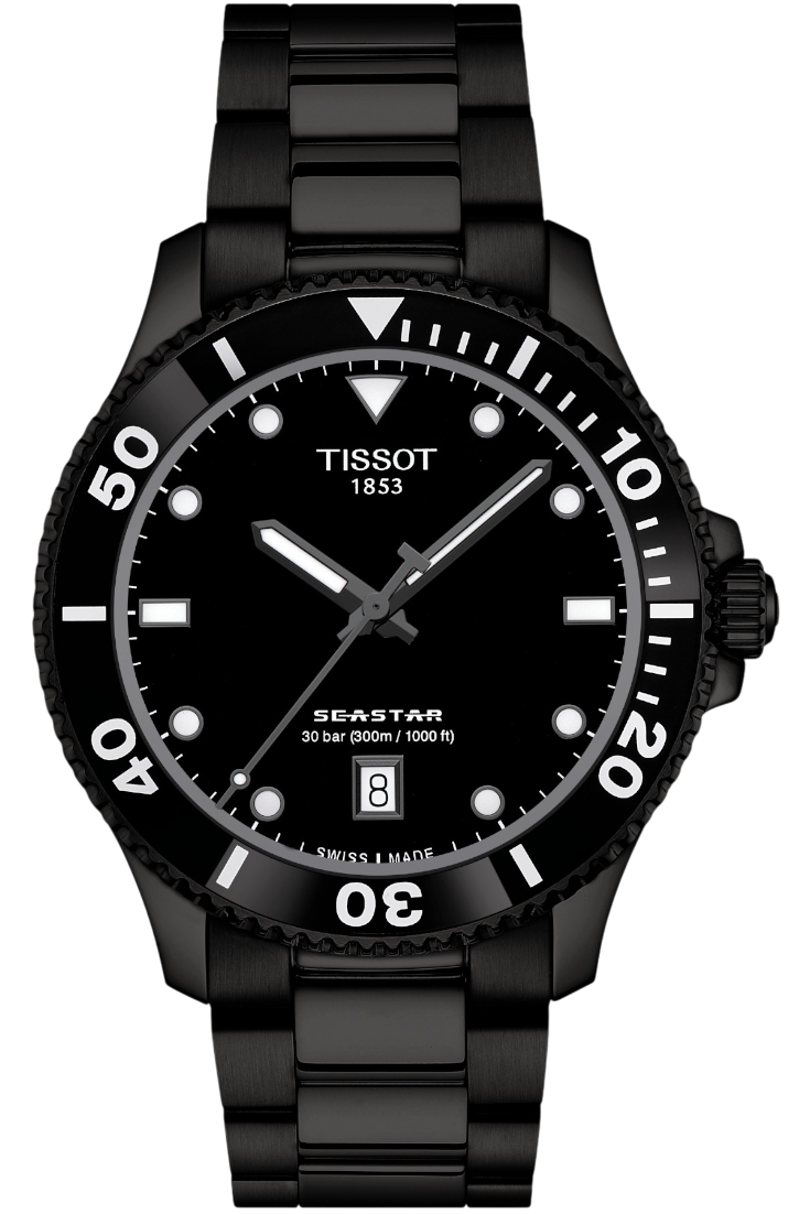 Tissot Seastar 1000 Kvartz 40mm Svart & Svart PVD Stållänk T1204103305100