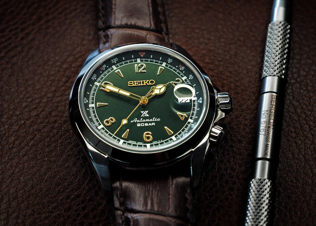 Seiko - Prospex 39.5 mm Automatic Green & Leather Strap SPB121J1