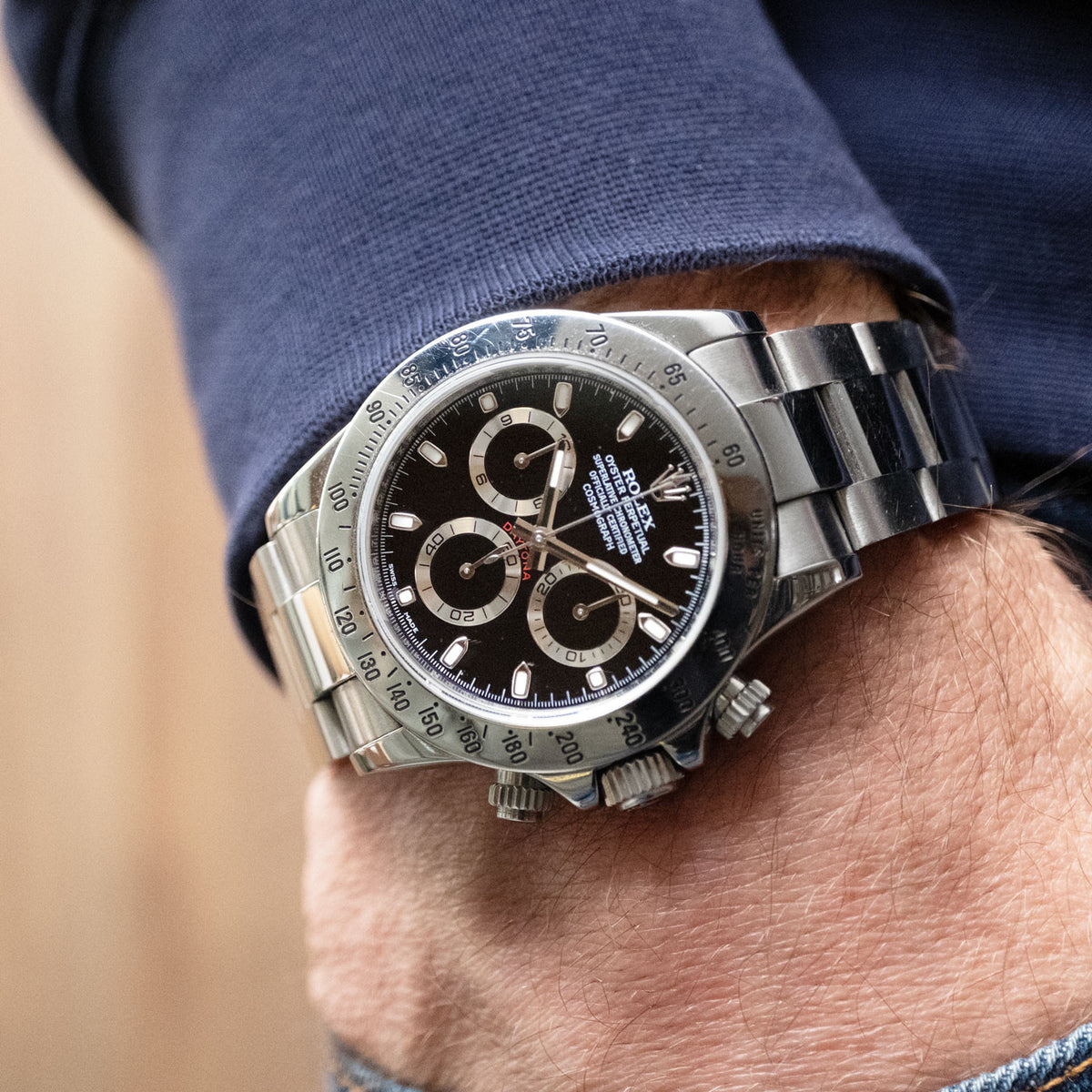 PRE-OWNED Rolex Daytona Black & Steel 116520