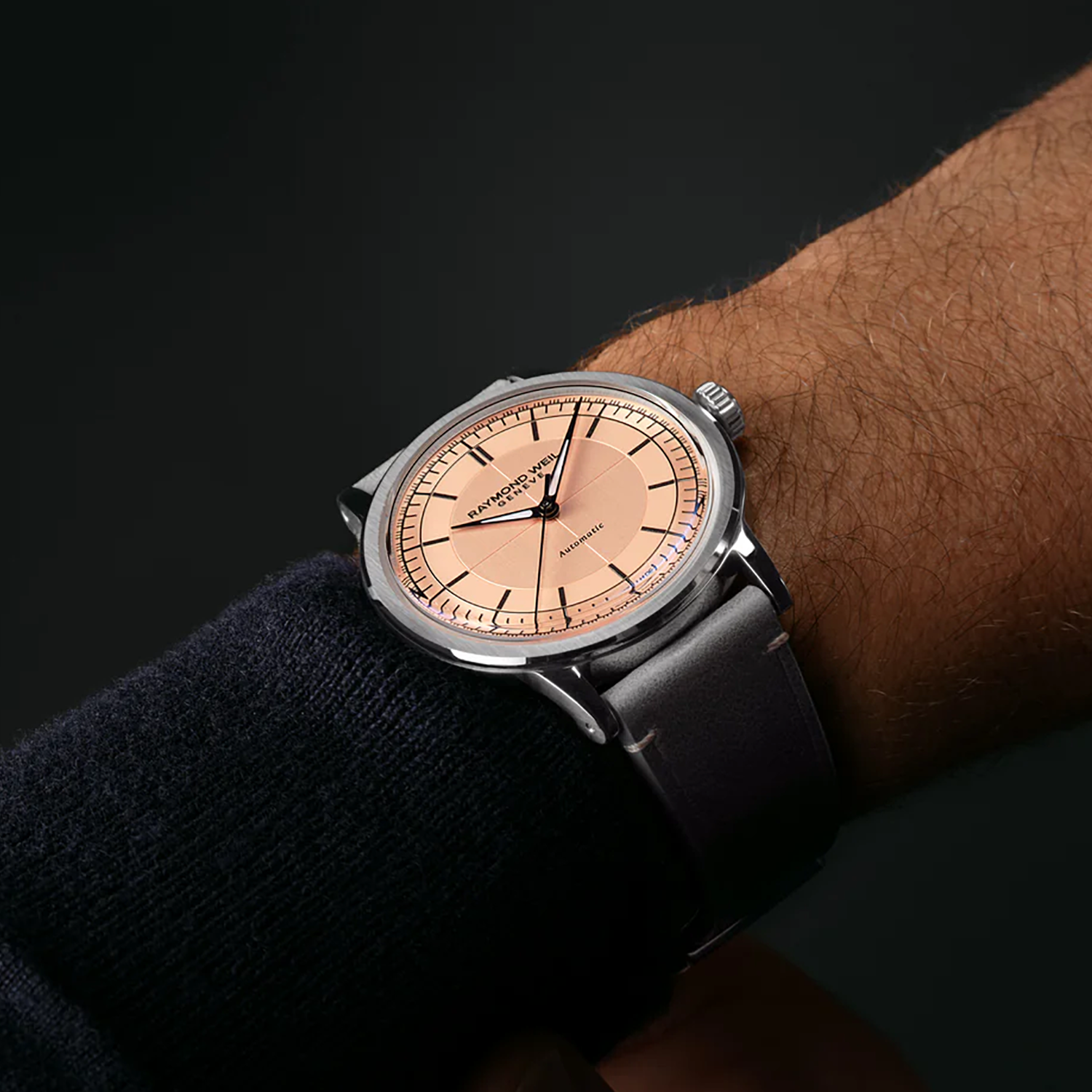 Raymond Weil Millesime Herrarmbandsur Automatisk Grå Läderrem