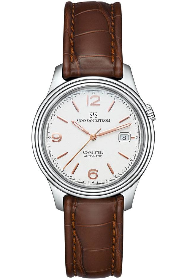 Sjöö Sandström - Royal Steel Classic 41mm Men's Watch Ivory & Alligator Strap 008928