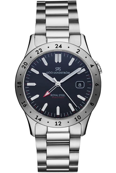 Sjöö Sandström - Royal Steel Worldtimer 36mm Svart & Stållänk 020449