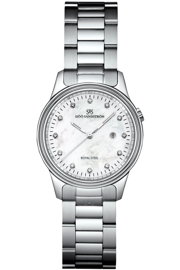 Sjöö Sandström - Royal Steel Classic 32mm Mother of Pearl,12 Diamonds & Steel 007266