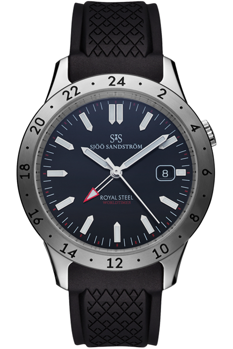 Sjöö Sandström - Royal Steel Worldtimer 41mm Black & Rubber Strap 019962
