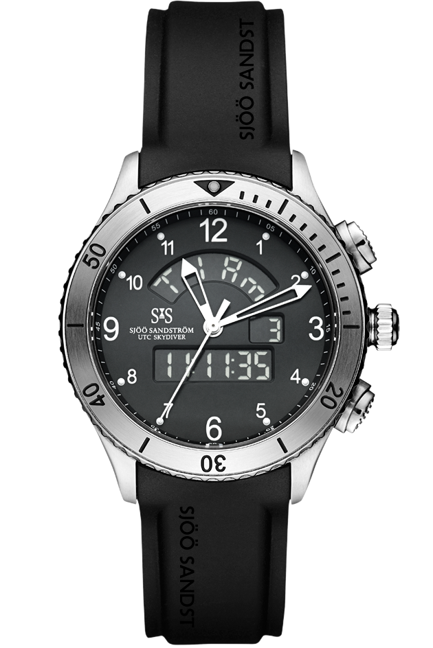 Sjöö Sandström - UTC SKYDIVER Quartz Black & Rubber Strap 017401