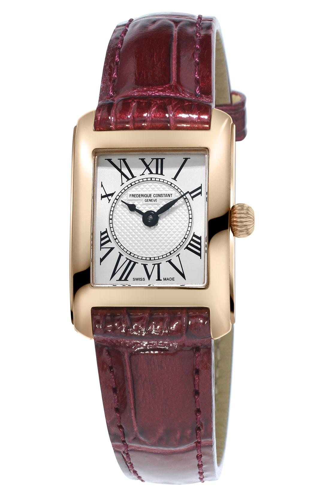 Frederique Constant Classics Lady Carree 23x21mm Quartz Silver & Rose gold Leather strap