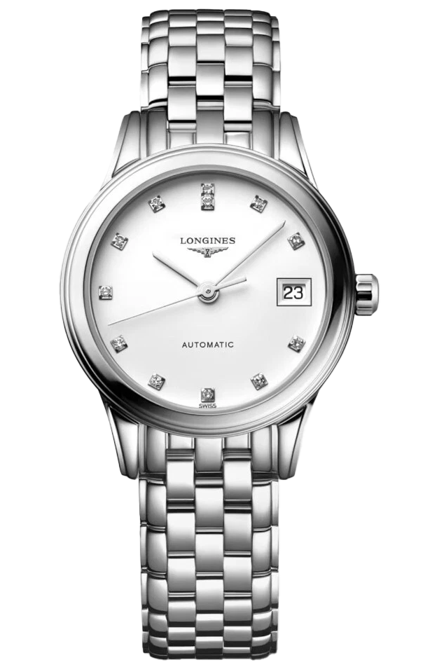 Longines - Flagship 35,6 mm Vit Urtavla Diamant & Stållänk L4.774.4.27.6